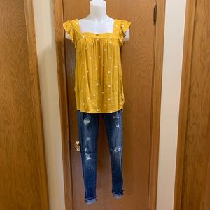 SOLD. Mustard Yellow Top w/ Flower Pattern
